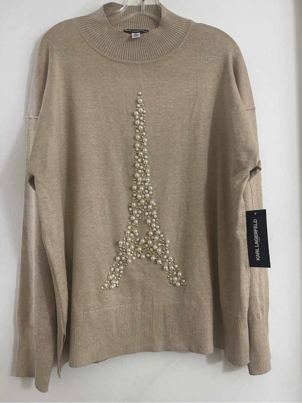 Karl Lagerfeld Pearl Eiffel Tower Sweater - Champagne Beige